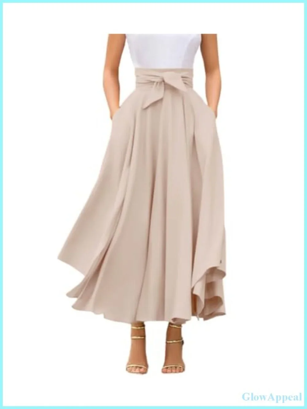 Elegant High Waisted Side Slit Bohemian Maxi Skirt with Pockets, Polyester Blend